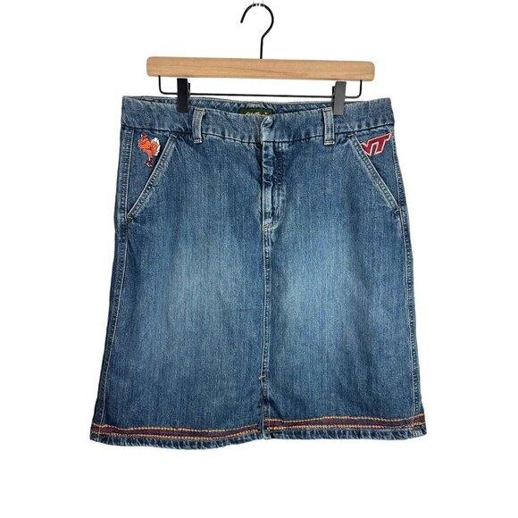 Eddie Bauer Vintage Embroidered Virginia Tech Hokie Denim Jean Skirt Sz 12 Women - Picture 1 of 8